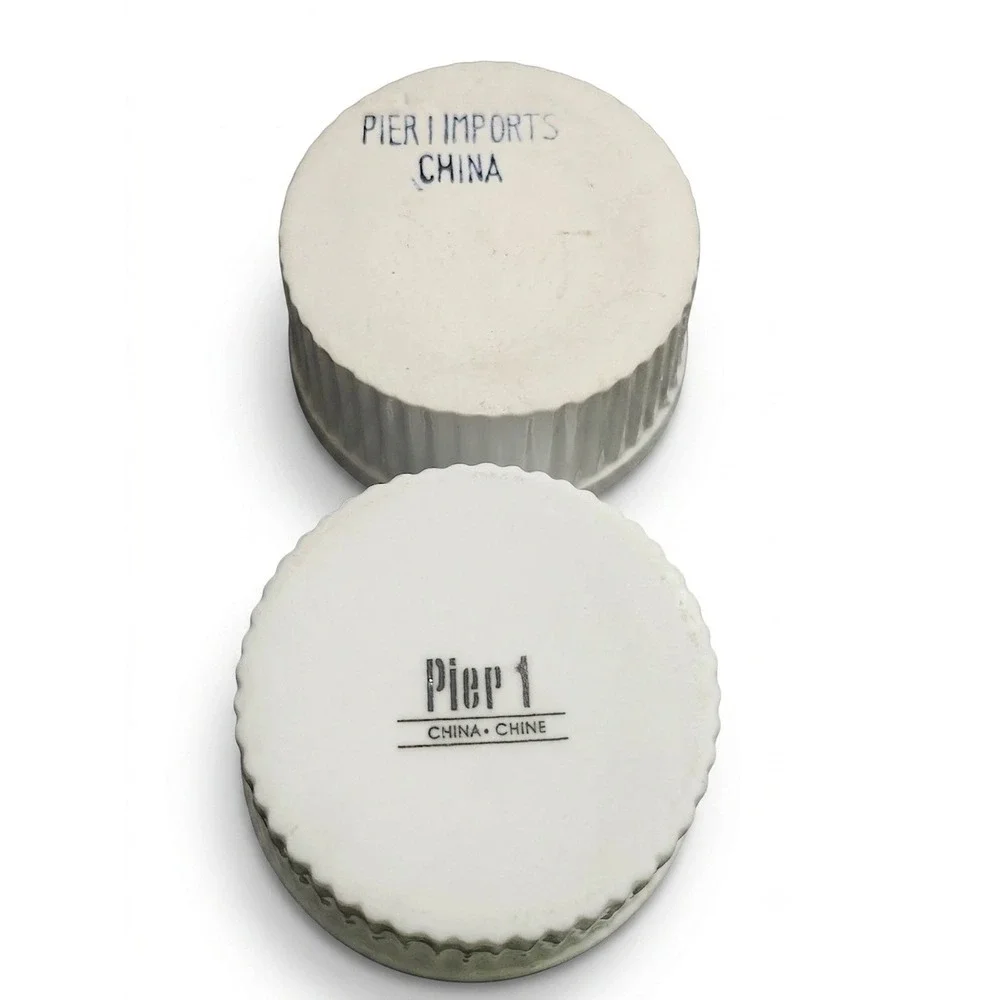 Pier 1 Imports Ceramic Ramekin‎ Set of 2 Fluted Off-White Souffle Dishes